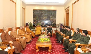 Hội đồng Trị sự Giáo hội Phật giáo Việt Nam thăm, chúc Tết Bộ Công an